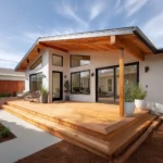 Rebuilt backyard deck made from treated lumber at a California home.